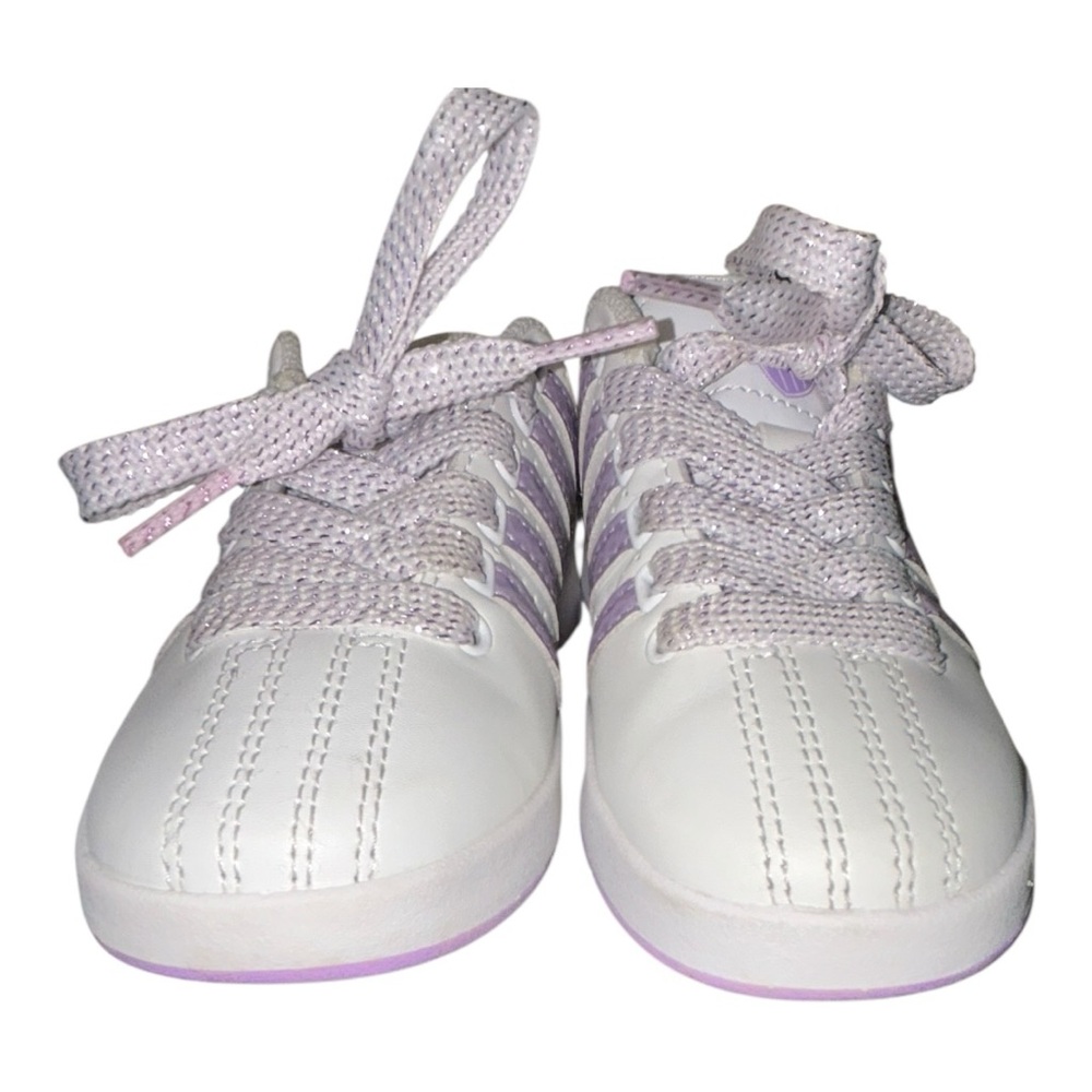 Toddler Girls K-SWISS White Leather Purple Glitter Stripe Sneakers kids Size 11 - Picture 5 of 12